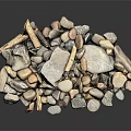 Natural Wood And Stone Raw Materials Pile With Various Sizes And Textured Surfaces