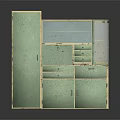 Vintage Light Green Cabinet With Glass Door Drawers And Worn Surface Design