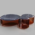 Modern Coffee Tables with Transparent Amber Bases and Marble Tops Featuring White Veins