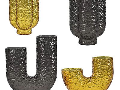 Elegant Textured Yellow And Black Glass Vases U Shaped Cylindrical For Floral Arrangements 3d model