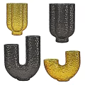 Elegant Textured Yellow And Black Glass Vases U Shaped Cylindrical For Floral Arrangements