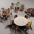 Modern Round Dining Tables With Various Colored Chairs And Marble Tops 3d model