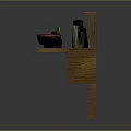 Wooden Kitchen Counter With Bowl Of Food Chopsticks Stainless Steel Thermos And Spice Bottles