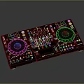 Professional DJ Mixer With Modern Electronic Control Panel Colorful Buttons Knobs And Dual Platters
