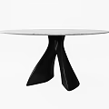Round Marble Top Dining Table With Modern Black Geometric Base Design 3d model