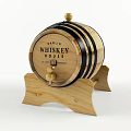 Wooden Whiskey Barrels With Whiskey House Label Metal Bands And Stands For Home Use