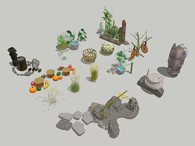 New Chinese Landscape Sick Waterscape Stone Mill Courtyard Sick 3d model