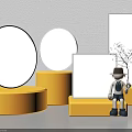 Modern Round Ceiling Lights Display With White Finish Yellow Platforms And Decorative Figurine