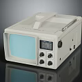 Portable White Television With Screen Buttons And Handle On Dark Background 3d model