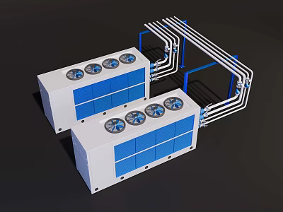 Industrial Equipment White Blue Dual Units Featuring Circular Dials And Connected Piping 3d model