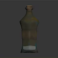 Ornamental Glass Bottle With Wooden Cork Copper Green Decoration And Red Square Section