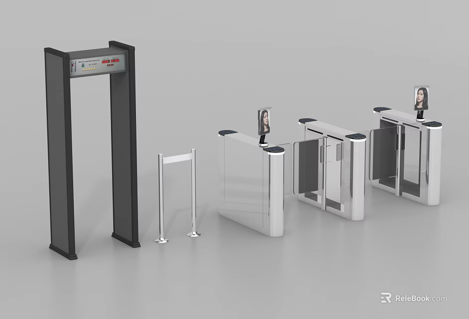 Public Facilities Security Gates And Turnstiles With Facial Recognition For Access Control 3d model 