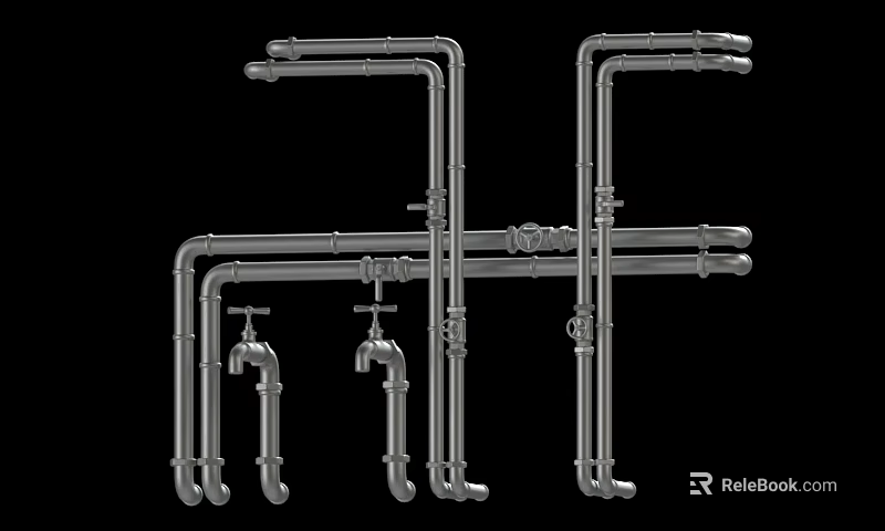 Industrial Metal Pipes Structure With Valves Faucets And Interconnected Design 3d model 