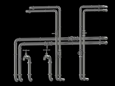 Industrial Metal Pipes Structure With Valves Faucets And Interconnected Design 3d model