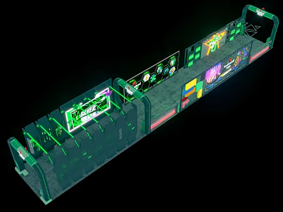 Modern Event Passage With Green Lighting Multiple Screens And Decorations 3d model