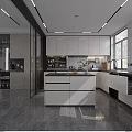 Modern Kitchen Interior With Organized Cookware Open Drawers Knives Dishes And Cabinets