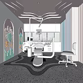 Modern Dental Clinic Interior With Pink Decor Wavy Ceiling Colorful Mosaic Walls And Dental Chair