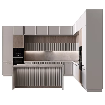 Modern Kitchen Interior Design With Light Cabinets Island Counter And Backsplash 3d model