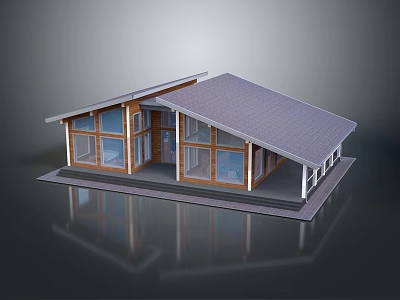 Modern Single Family House With Sloped Roof Wooden Exterior And Large Glass Windows 3d model