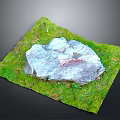 Natural Green Grassland With Large Gray Rock And Lush Vegetation