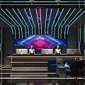 Modern KTV Interior Design With Neon Lights Reception Desk And Comfortable Sofa Seating 3d model