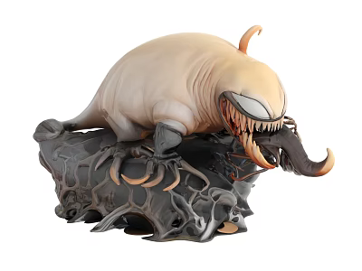 Mythical Monstrous Creature Figure With Menacing Fangs And Rocky Base Texture 3d model
