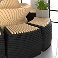 Casual Sofa Set With Wave Design Beige And Black Seats Green Plants In Bright Room