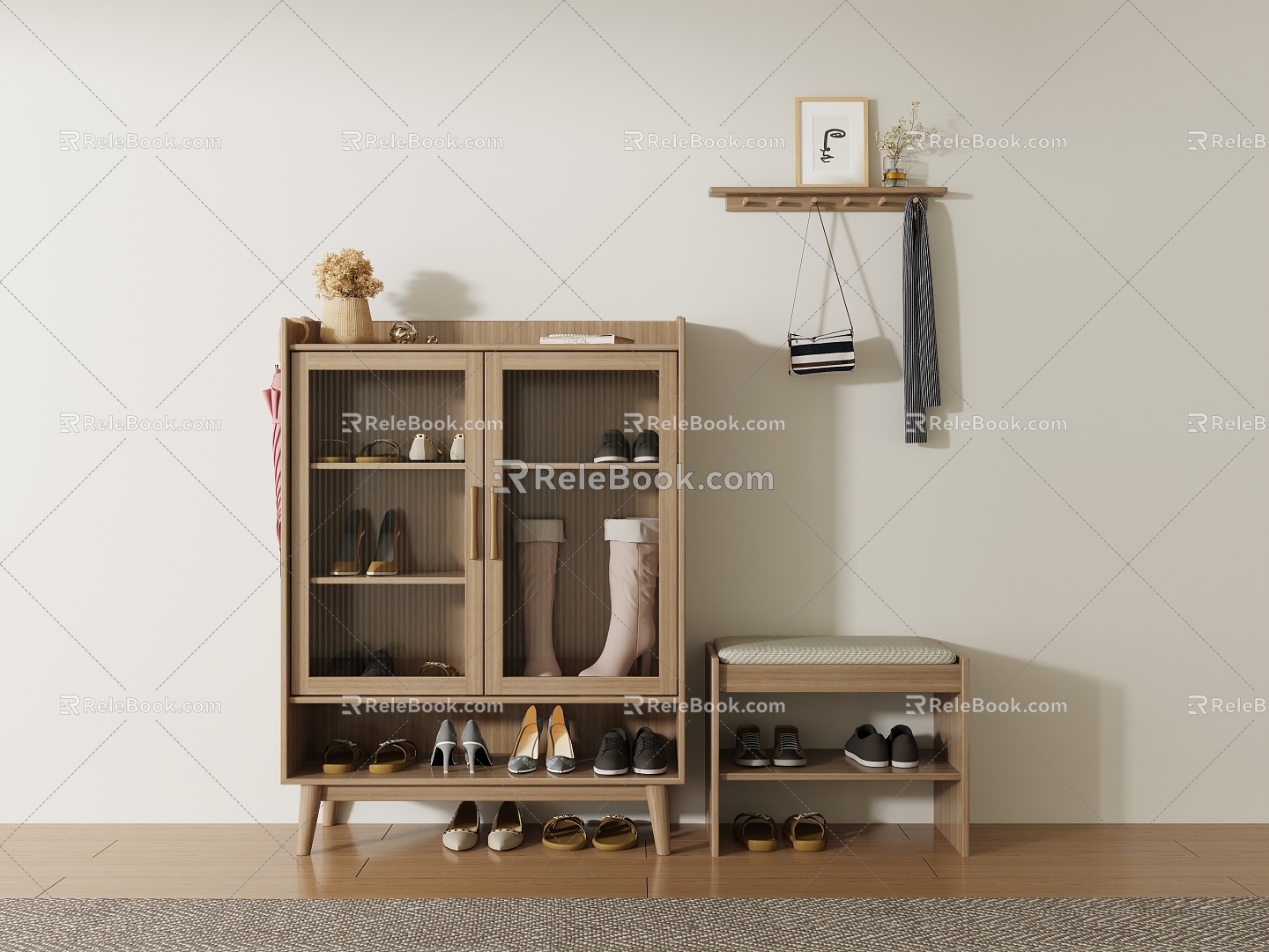 Nordic Style Entrance Shoe Cabinet Side Cabinet Log Shoe Cabinet 3d model