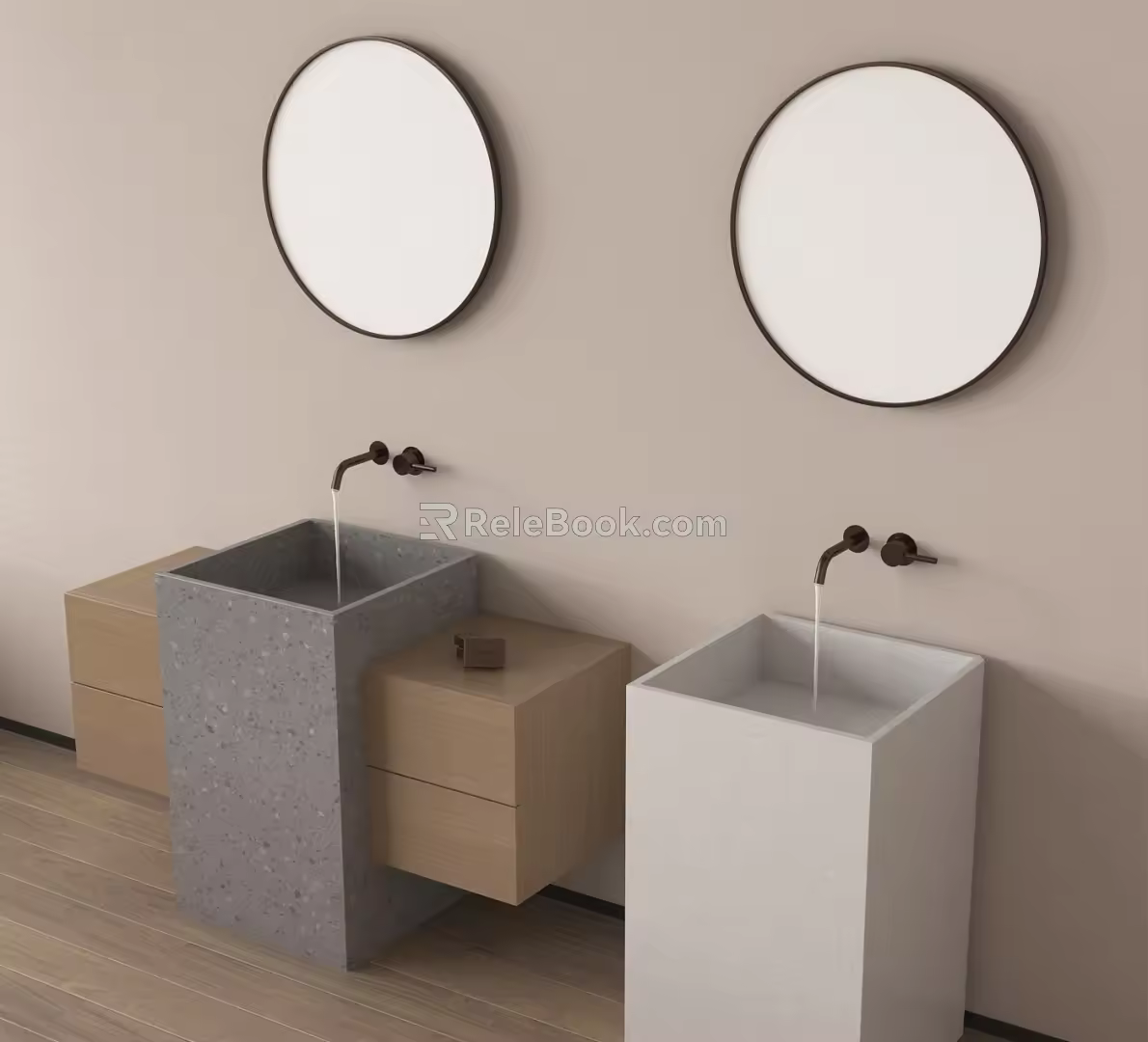 Modern sink sink sink floor basin faucet mirror 3d model