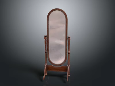 Classic Wooden Standing Mirror With Decorative Frame And Stable Stand 3d model