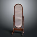 Classic Wooden Standing Mirror With Decorative Frame And Stable Stand