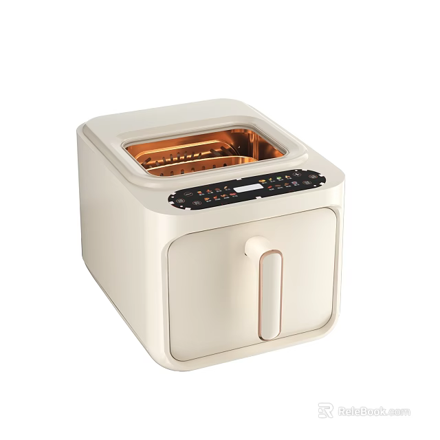 Beige Compact Household Electric Oven With Transparent Lid And Control Panel 3d model 