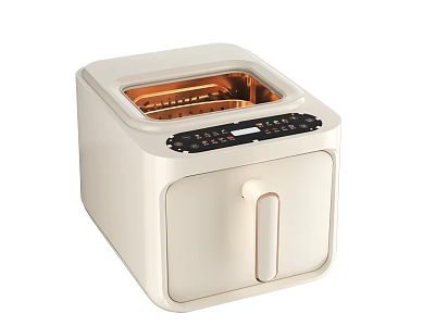 Beige Compact Household Electric Oven With Transparent Lid And Control Panel 3d model
