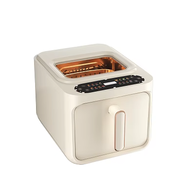 Beige Compact Household Electric Oven With Transparent Lid And Control Panel 3d model