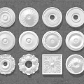Decorative Ceiling Medallions With Various Circular And Square Patterns In White 3d model