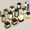 Multiple Modern Outdoor Lights With Different Geometric Shapes And Warm Glow