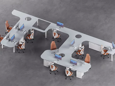 Modern Office Desk Modular Layout With Multiple Workstations Computers And Ergonomic Chairs 3d model