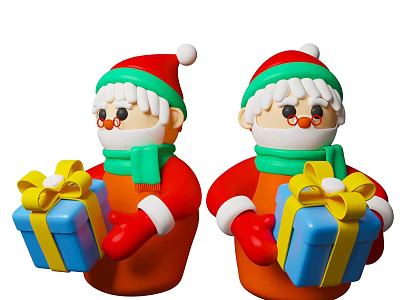 Man In Santa Hat And Green Scarf Holding Blue Gift Boxes With Yellow Bows 3d model