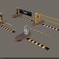 Public Facility With Automatic Parking Gates Barriers And Yellow Black Warning Stripes 3d model