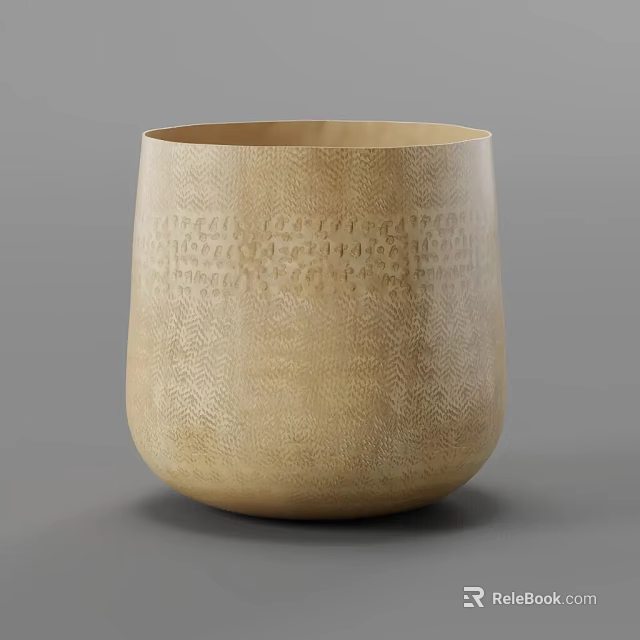 Golden Beige Brass Bonsai Pot with Woven Texture and Minimalist Design 3d model 