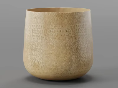 Golden Beige Brass Bonsai Pot with Woven Texture and Minimalist Design 3d model