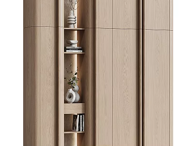 Modern Entryway Side Cabinet With Natural Wood Finish Storage Shelves Decorative Items And Books 3d model