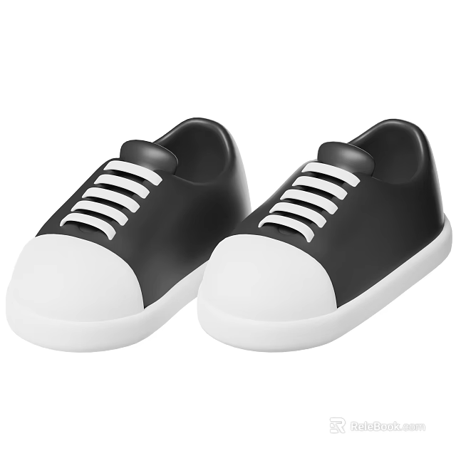 Classic Black And White Sneakers Shoes With White Laces And White Soles Design 3d model 