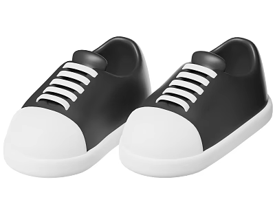 Classic Black And White Sneakers Shoes With White Laces And White Soles Design 3d model