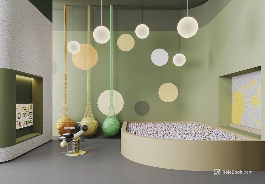 Colorful Indoor Play Space With Ball Pit And Hanging Lights 3d model 
