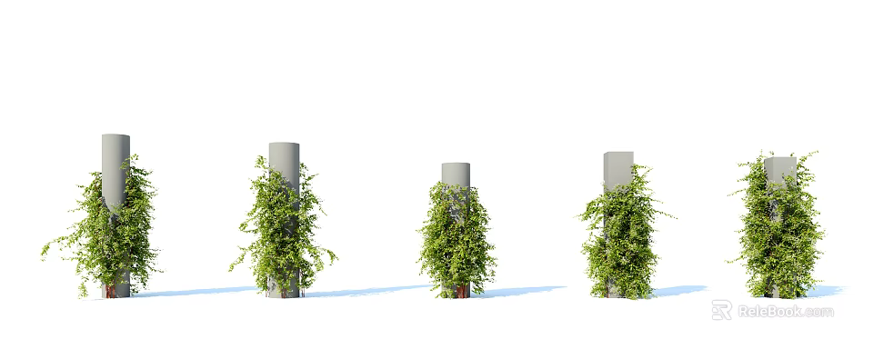 Lush Green Vines Climbing Three Vertical Pillars in Outdoor Landscape 3d model 