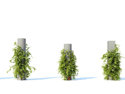 Lush Green Vines Climbing Three Vertical Pillars in Outdoor Landscape 3d model