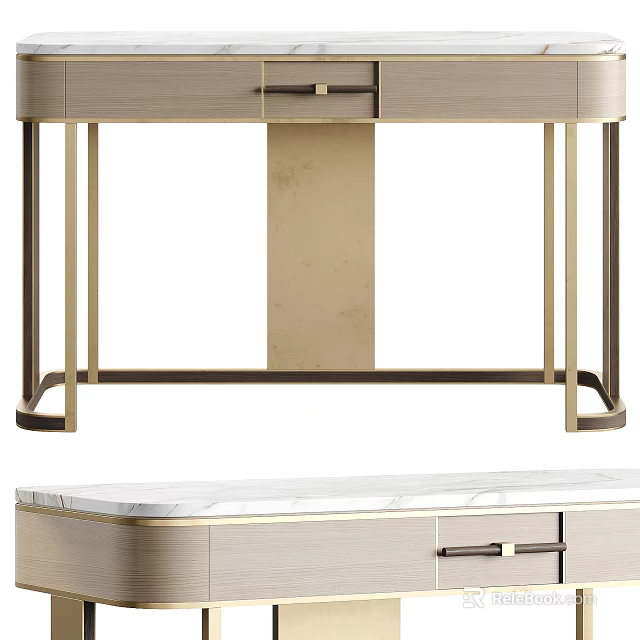 Modern Dressing Table With Metal Frame Marble Top And Storage Drawers 3d model 