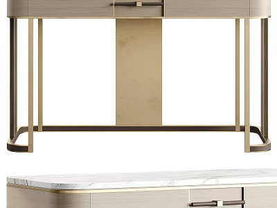 Modern Dressing Table With Metal Frame Marble Top And Storage Drawers 3d model