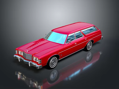 Red Shiny Station Wagon With Chrome Accents Parked On Black Reflective Background 3d model